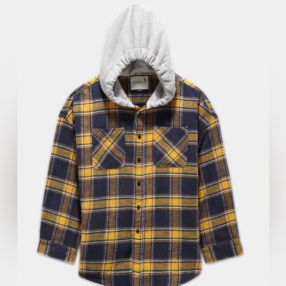 R13 hooded oversize plaid flannel